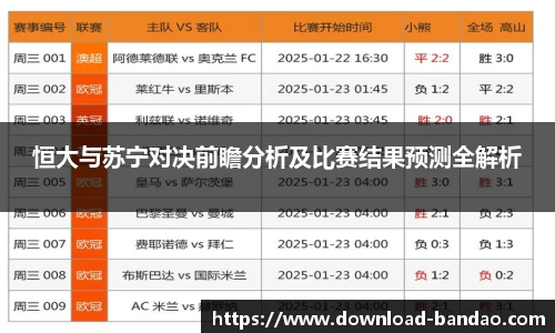 恒大与苏宁对决前瞻分析及比赛结果预测全解析